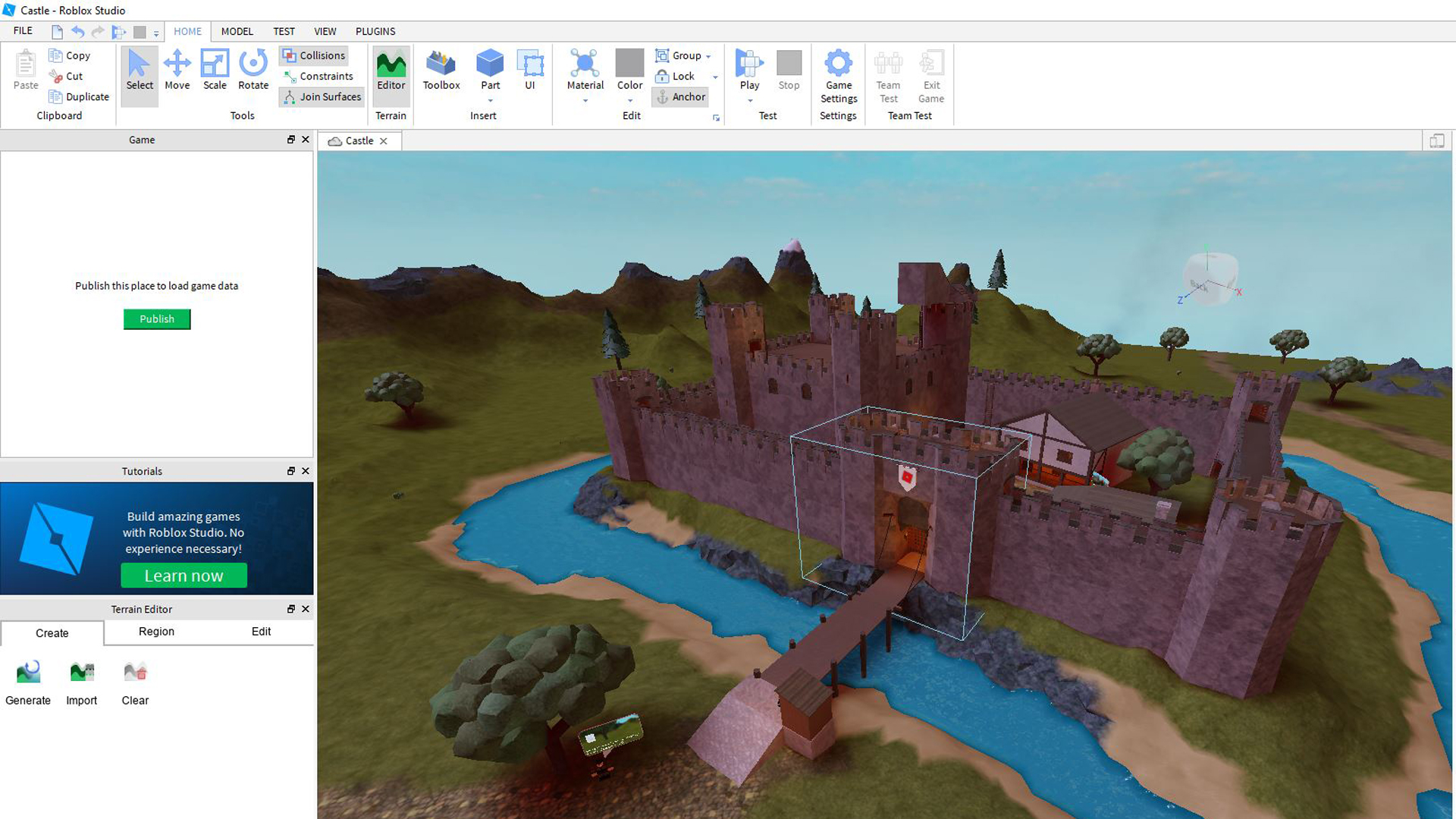 So sieht der Editor von "Roblox" aus, hier können eigene Games gebaut werden. Bild: Screenshot/Roblox