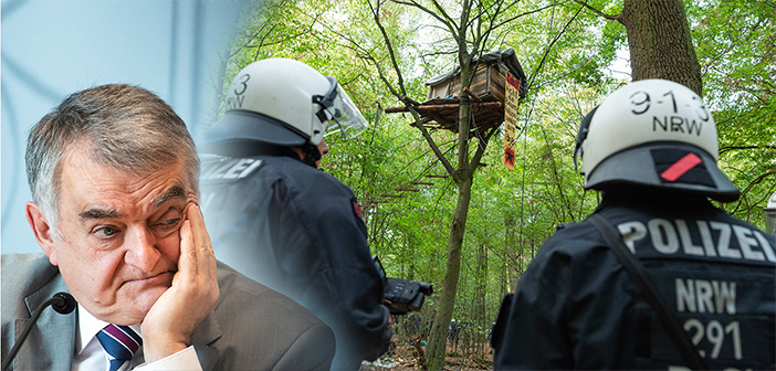 Innenminister Reul und der Polizeieinsatz im Hambacher Forst (Foto: WDR/dpa/Fotomontage)